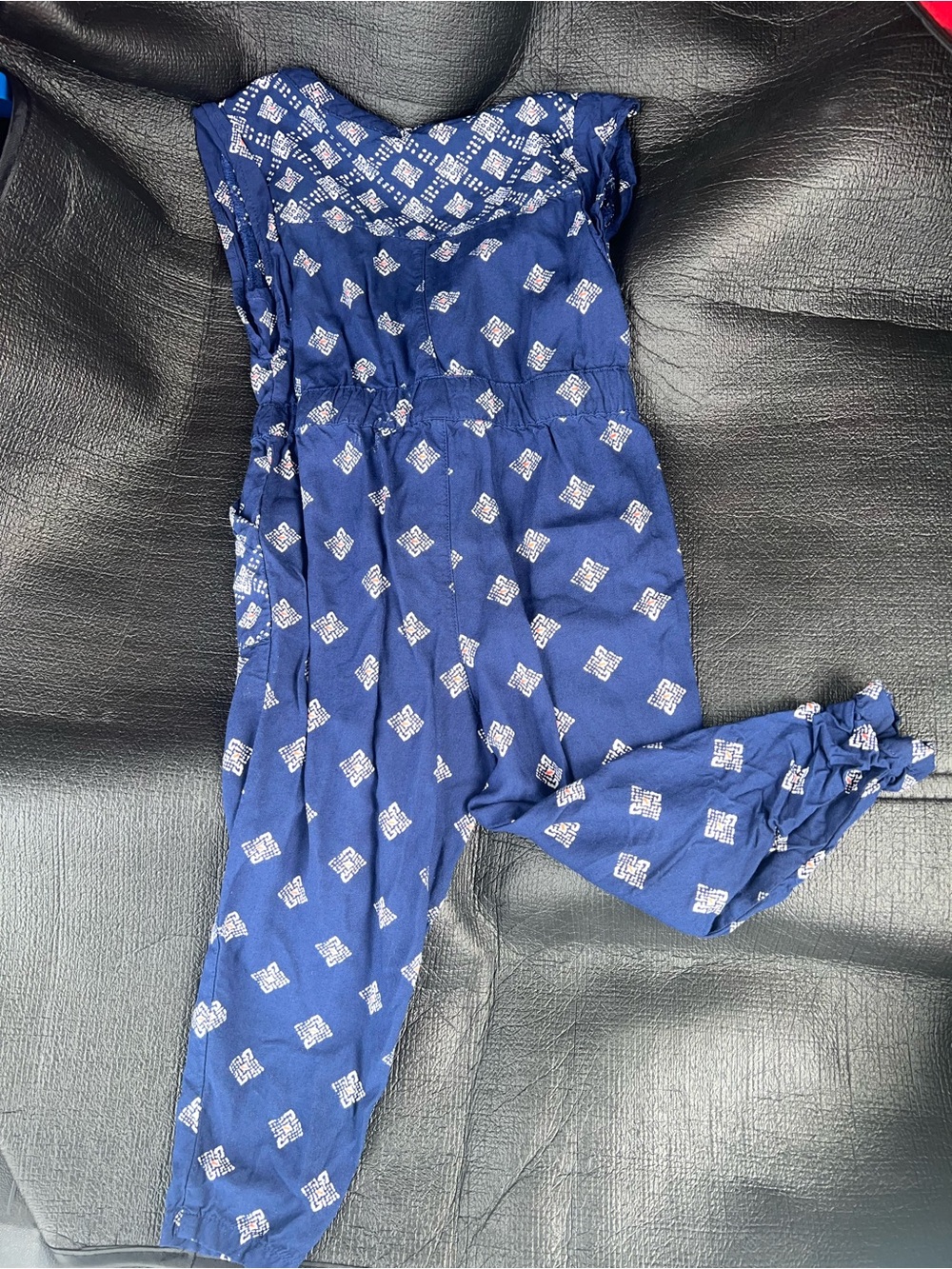 Old Navy Navy Blue Printed Strapless Jumpsuit